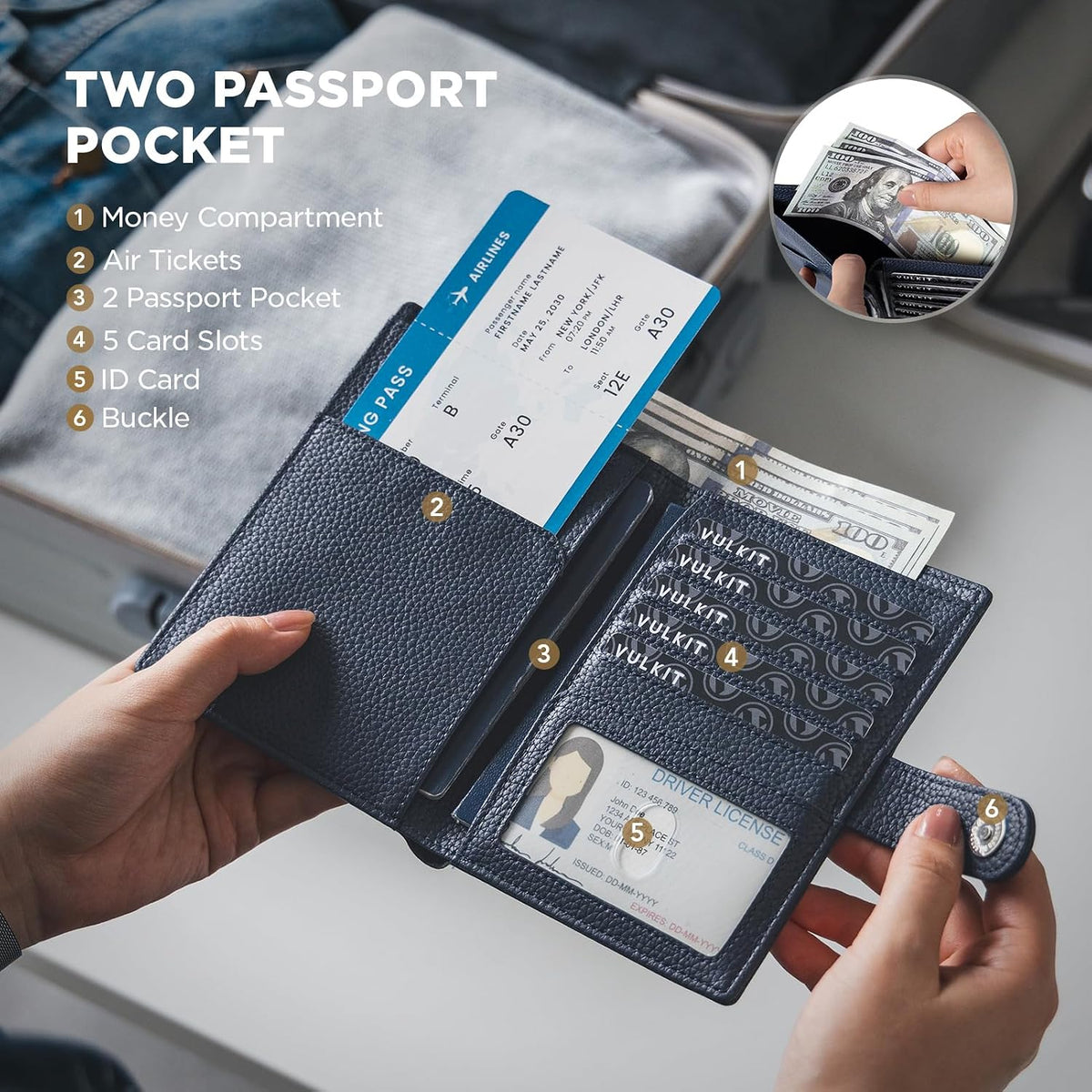 Leather Passport Travel Wallet for 2 Passports Pocket Slim Double Passport Holder RFID Blocking with ID Window for Women or Men