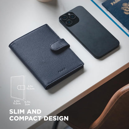 Leather Passport Travel Wallet for 2 Passports Pocket Slim Double Passport Holder RFID Blocking with ID Window for Women or Men