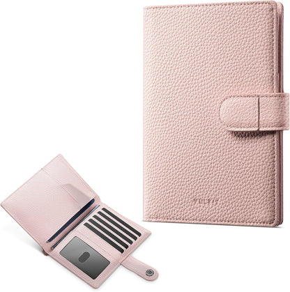 Leather Passport Travel Wallet for 2 Passports Pocket Slim Double Passport Holder RFID Blocking with ID Window for Women or Men