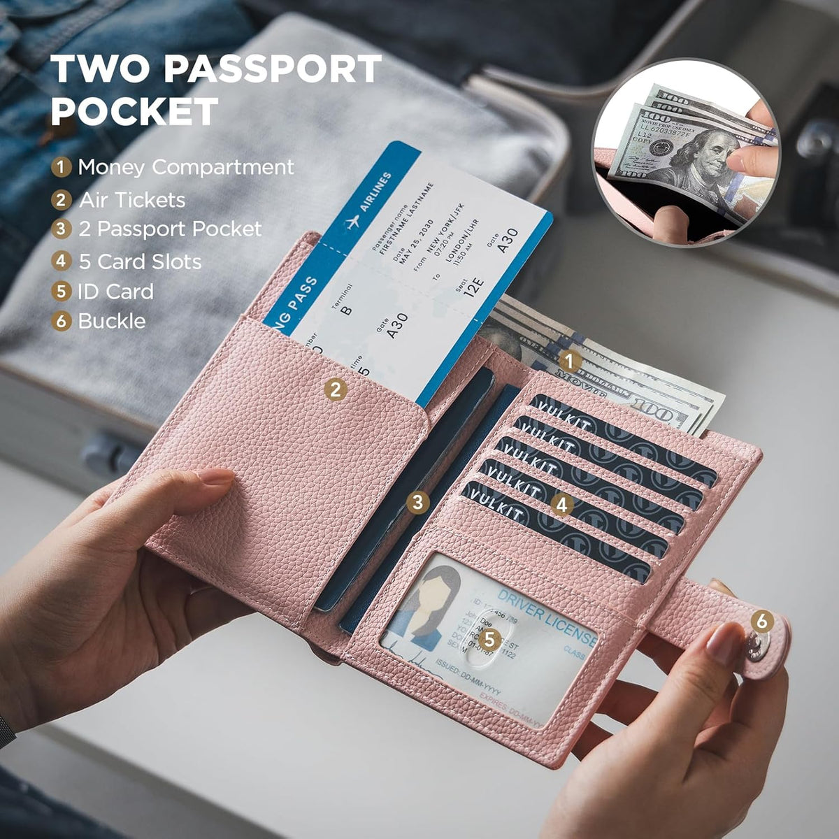 Leather Passport Travel Wallet for 2 Passports Pocket Slim Double Passport Holder RFID Blocking with ID Window for Women or Men