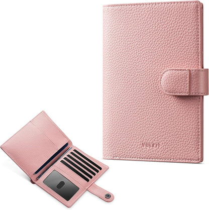 Leather Passport Travel Wallet for 2 Passports Pocket Slim Double Passport Holder RFID Blocking with ID Window for Women or Men