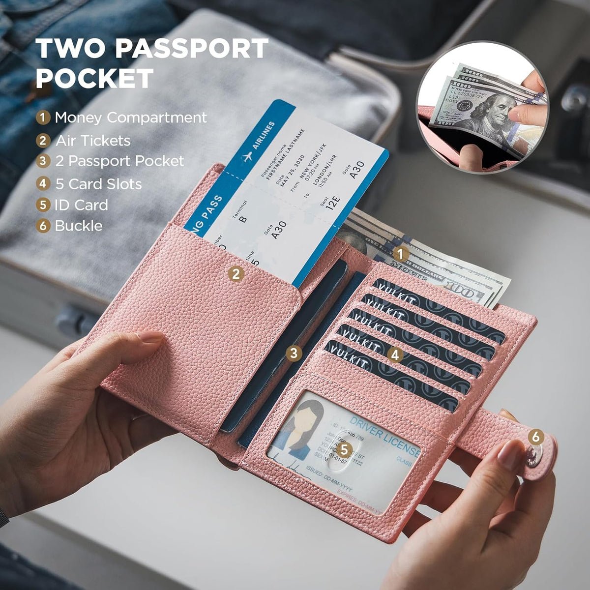 Leather Passport Travel Wallet for 2 Passports Pocket Slim Double Passport Holder RFID Blocking with ID Window for Women or Men