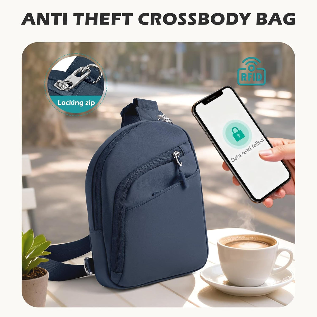 Anti Theft Crossbody Bags for Women Men, Small Sling Crossbody Bag Travel Purse Shoulder Wallet with RFID Blocking