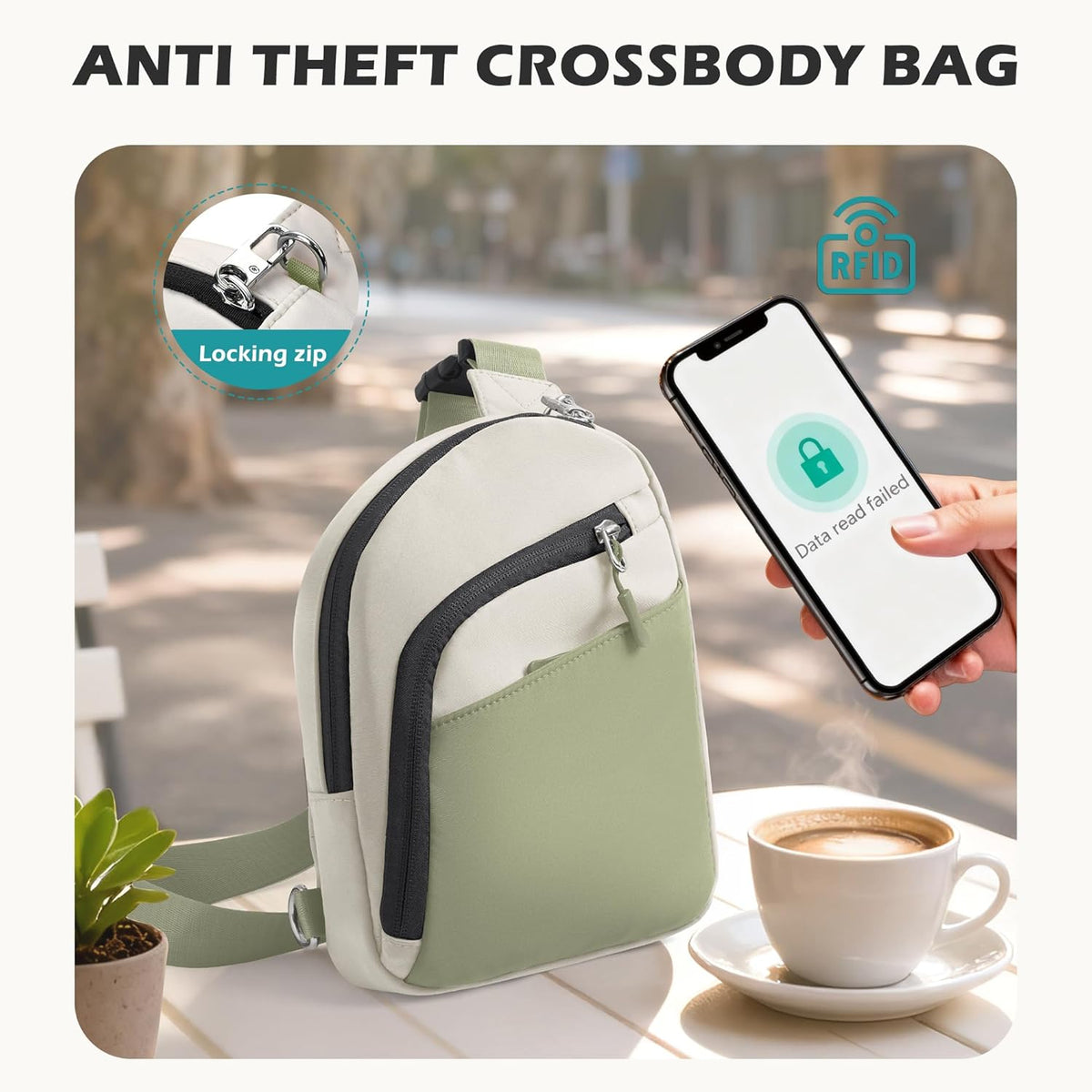 Anti Theft Crossbody Bags for Women Men, Small Sling Crossbody Bag Travel Purse Shoulder Wallet with RFID Blocking