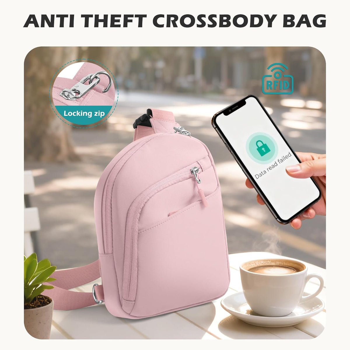 Anti Theft Crossbody Bags for Women Men, Small Sling Crossbody Bag Travel Purse Shoulder Wallet with RFID Blocking