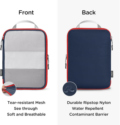 Compression Packing Cubes Mesh, Lightweight Luggage Organizer Bags with Laundry Bag, Toiletries Bag and Shoe Bag, Travel Essentials for Carry on Suitcase（,Black）