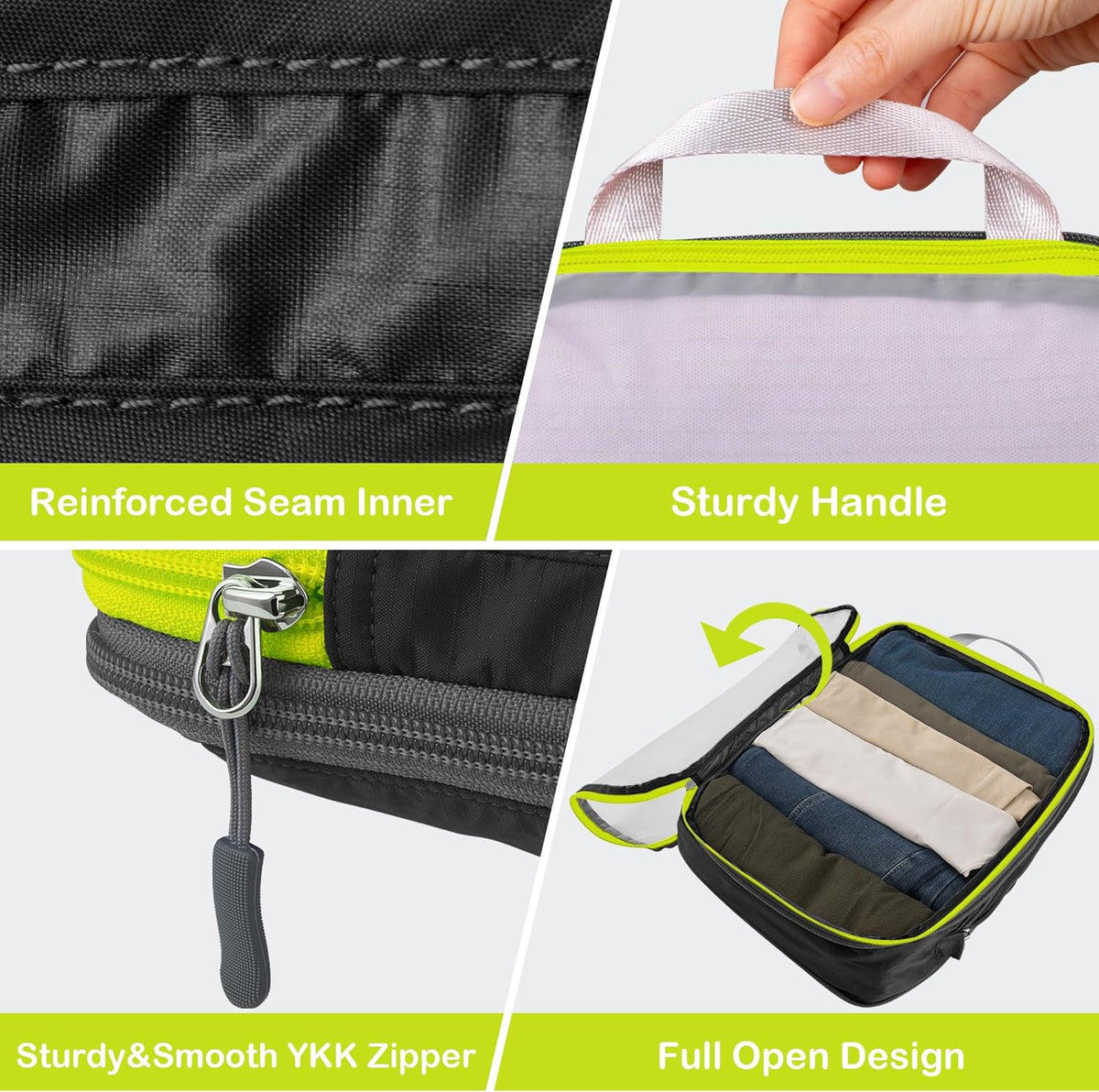 Compression Packing Cubes Mesh, Lightweight Luggage Organizer Bags with Laundry Bag, Toiletries Bag and Shoe Bag, Travel Essentials for Carry on Suitcase（,Black）