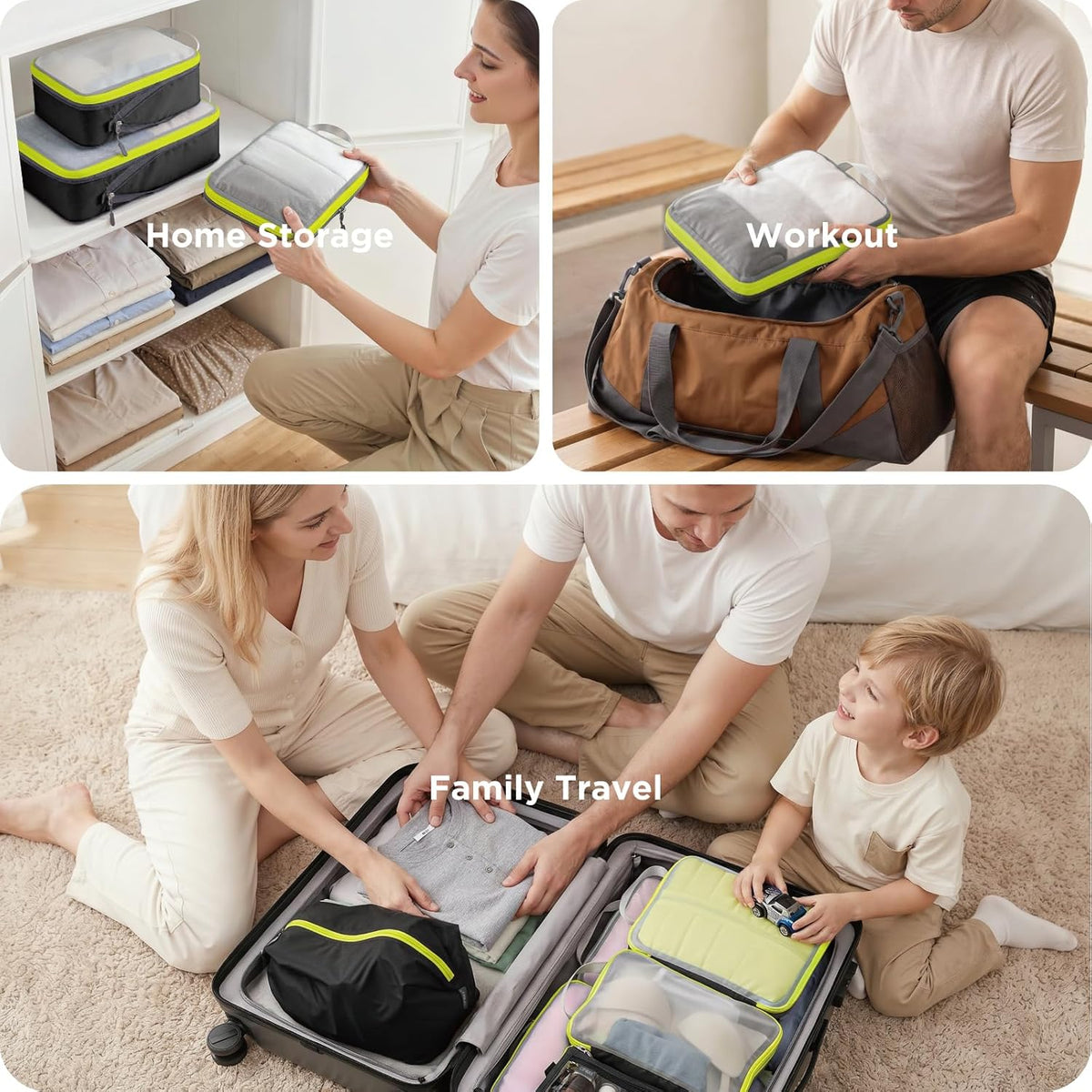 Compression Packing Cubes Mesh, Lightweight Luggage Organizer Bags with Laundry Bag, Toiletries Bag and Shoe Bag, Travel Essentials for Carry on Suitcase（,Black）