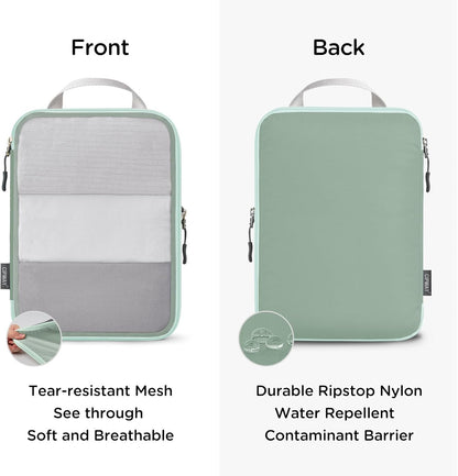 Compression Packing Cubes Mesh, Lightweight Luggage Organizer Bags with Laundry Bag, Toiletries Bag and Shoe Bag, Travel Essentials for Carry on Suitcase（,Black）