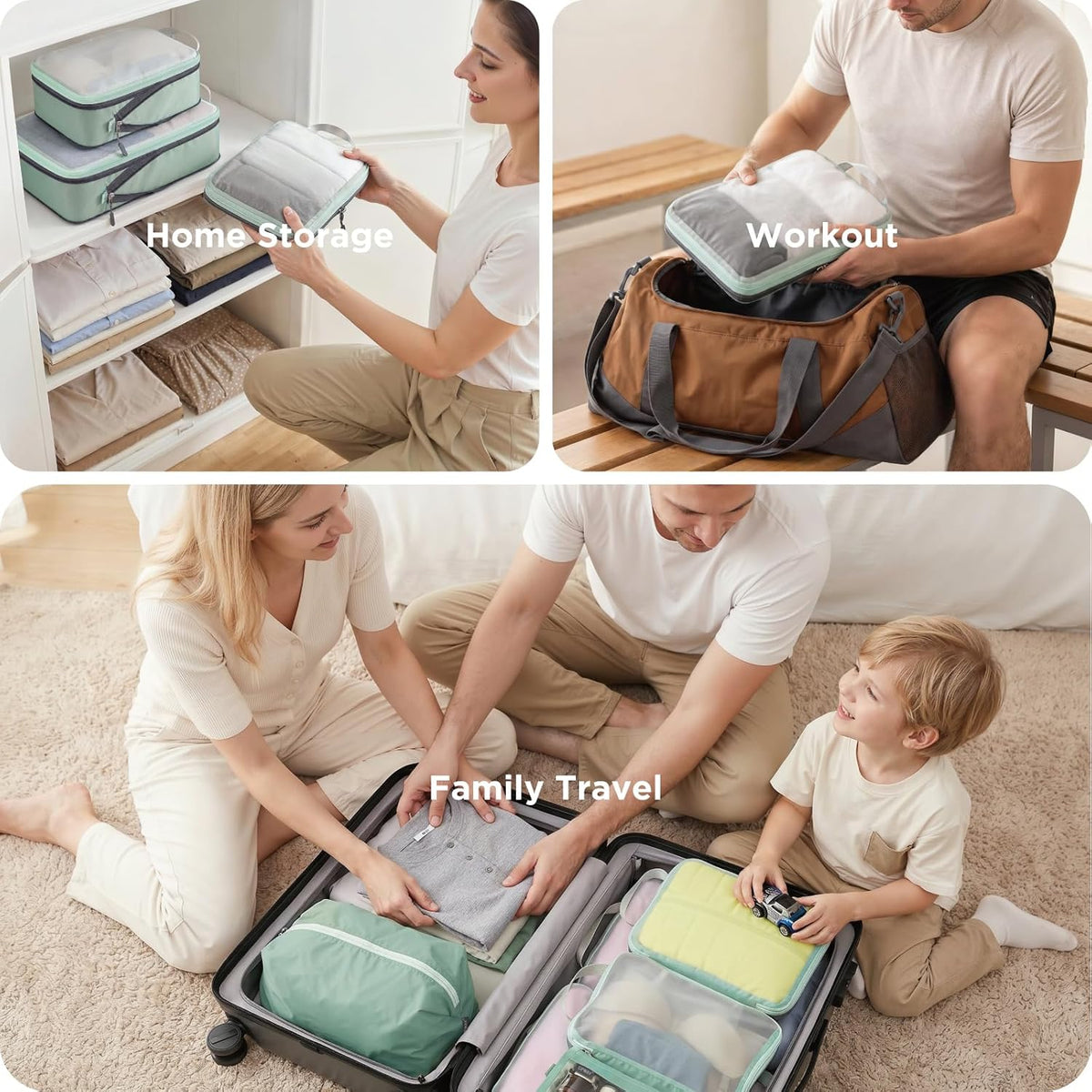 Compression Packing Cubes Mesh, Lightweight Luggage Organizer Bags with Laundry Bag, Toiletries Bag and Shoe Bag, Travel Essentials for Carry on Suitcase（,Black）