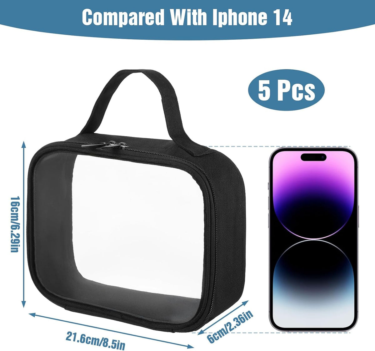 5 Pcs TSA Approved Toiletry Bag Clear Travel Bags With Handle Quart Waterproof Leak-Resistant PVC Makeup Bag Carry-On Airline Complian for Liquids Toiletries, Cosmetics, Gifts for Women and Men