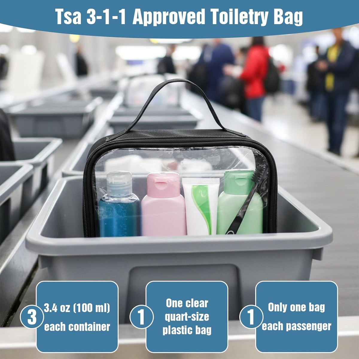 5 Pcs TSA Approved Toiletry Bag Clear Travel Bags With Handle Quart Waterproof Leak-Resistant PVC Makeup Bag Carry-On Airline Complian for Liquids Toiletries, Cosmetics, Gifts for Women and Men