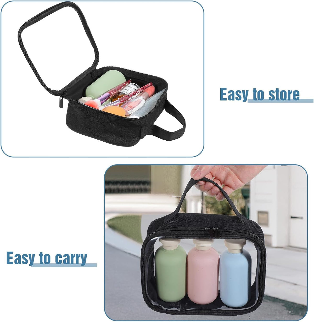 5 Pcs TSA Approved Toiletry Bag Clear Travel Bags With Handle Quart Waterproof Leak-Resistant PVC Makeup Bag Carry-On Airline Complian for Liquids Toiletries, Cosmetics, Gifts for Women and Men