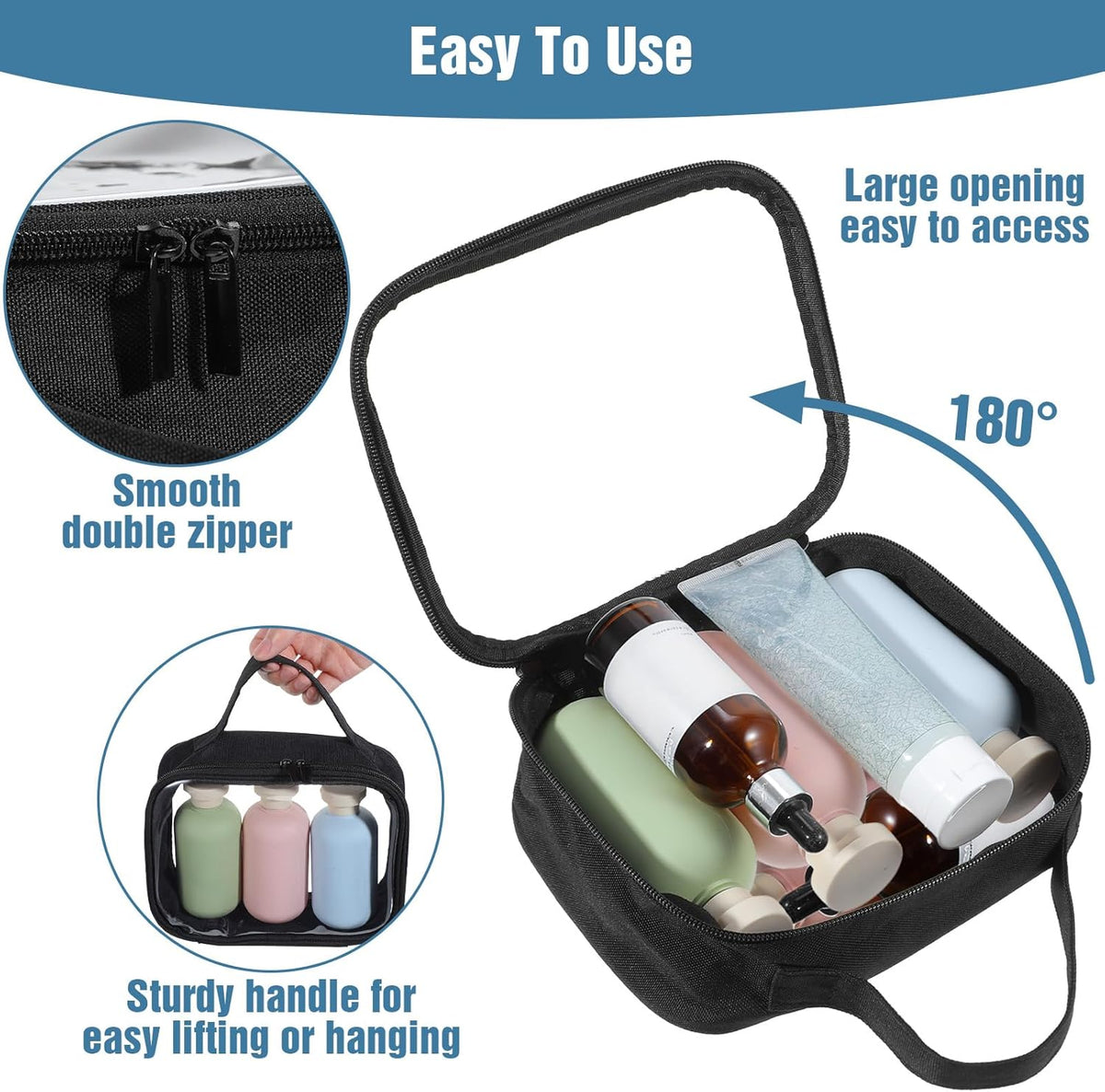 5 Pcs TSA Approved Toiletry Bag Clear Travel Bags With Handle Quart Waterproof Leak-Resistant PVC Makeup Bag Carry-On Airline Complian for Liquids Toiletries, Cosmetics, Gifts for Women and Men