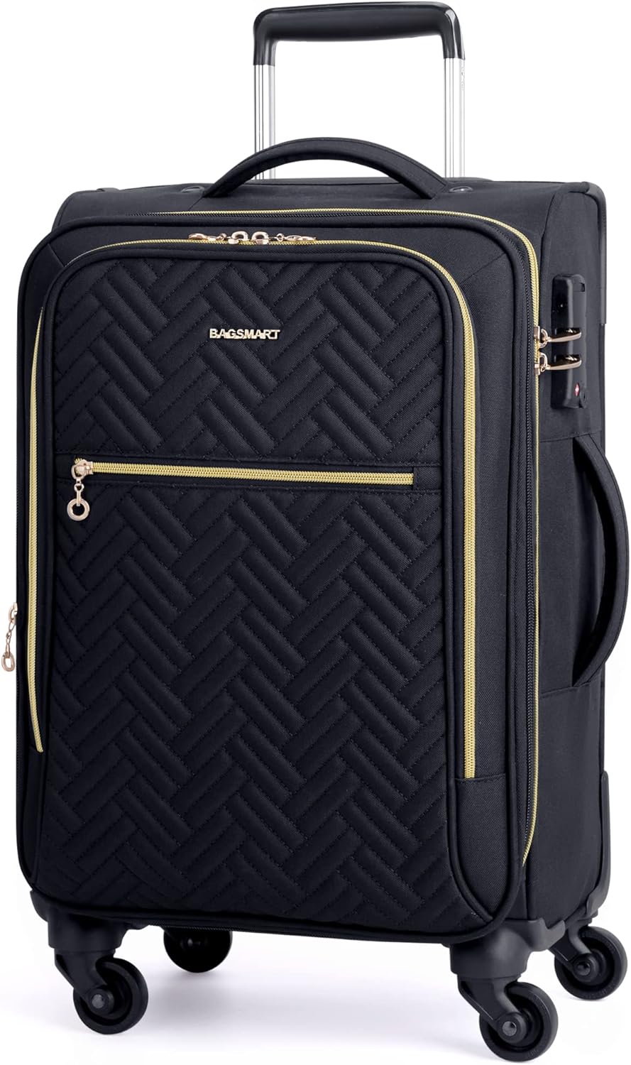 Underseat Carry On luggage Airline approved, 16-inch Softside Underseater Travel Suitcase with Spinner Wheels Lightweight Overnight Bag Small Rolling Carry-on for Women Men Weekender,Black