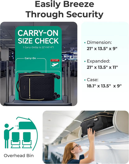 Underseat Carry On luggage Airline approved, 16-inch Softside Underseater Travel Suitcase with Spinner Wheels Lightweight Overnight Bag Small Rolling Carry-on for Women Men Weekender,Black