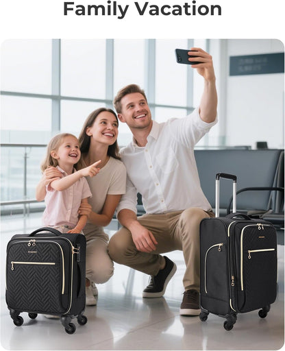 Underseat Carry On luggage Airline approved, 16-inch Softside Underseater Travel Suitcase with Spinner Wheels Lightweight Overnight Bag Small Rolling Carry-on for Women Men Weekender,Black