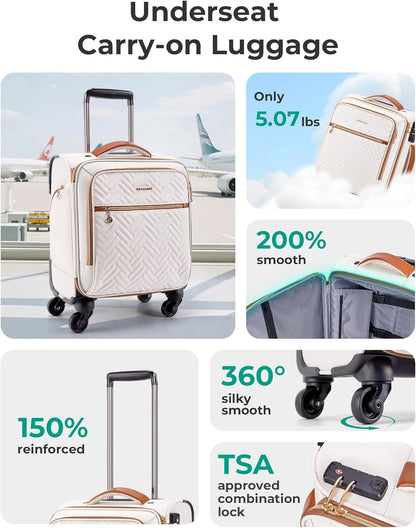 Underseat Carry On luggage Airline approved, 16-inch Softside Underseater Travel Suitcase with Spinner Wheels Lightweight Overnight Bag Small Rolling Carry-on for Women Men Weekender,Black
