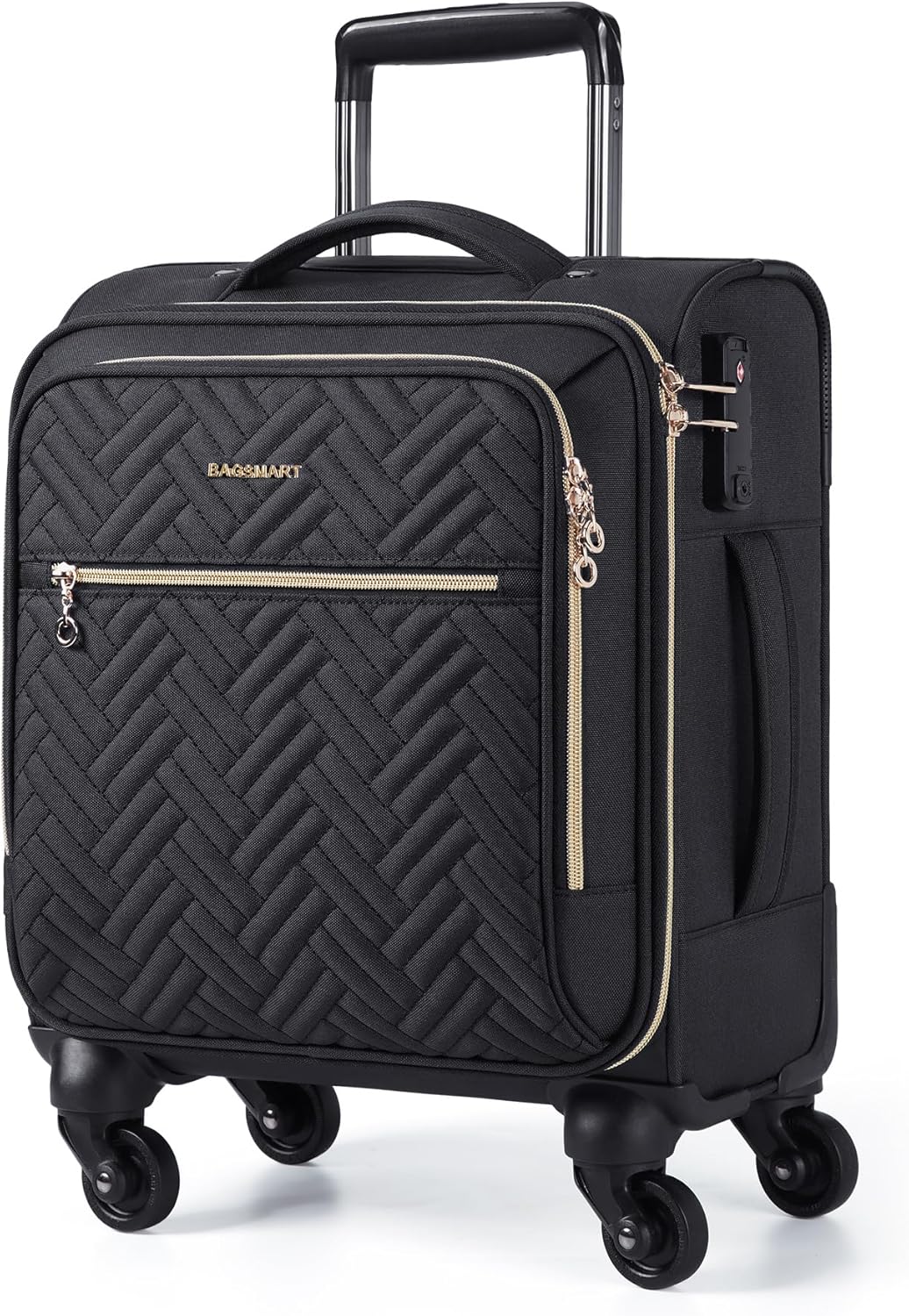 Underseat Carry On luggage Airline approved, 16-inch Softside Underseater Travel Suitcase with Spinner Wheels Lightweight Overnight Bag Small Rolling Carry-on for Women Men Weekender,Black