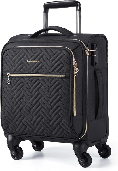 Underseat Carry On luggage Airline approved, 16-inch Softside Underseater Travel Suitcase with Spinner Wheels Lightweight Overnight Bag Small Rolling Carry-on for Women Men Weekender,Black