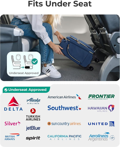 Underseat Carry On luggage Airline approved, 16-inch Softside Underseater Travel Suitcase with Spinner Wheels Lightweight Overnight Bag Small Rolling Carry-on for Women Men Weekender,Black