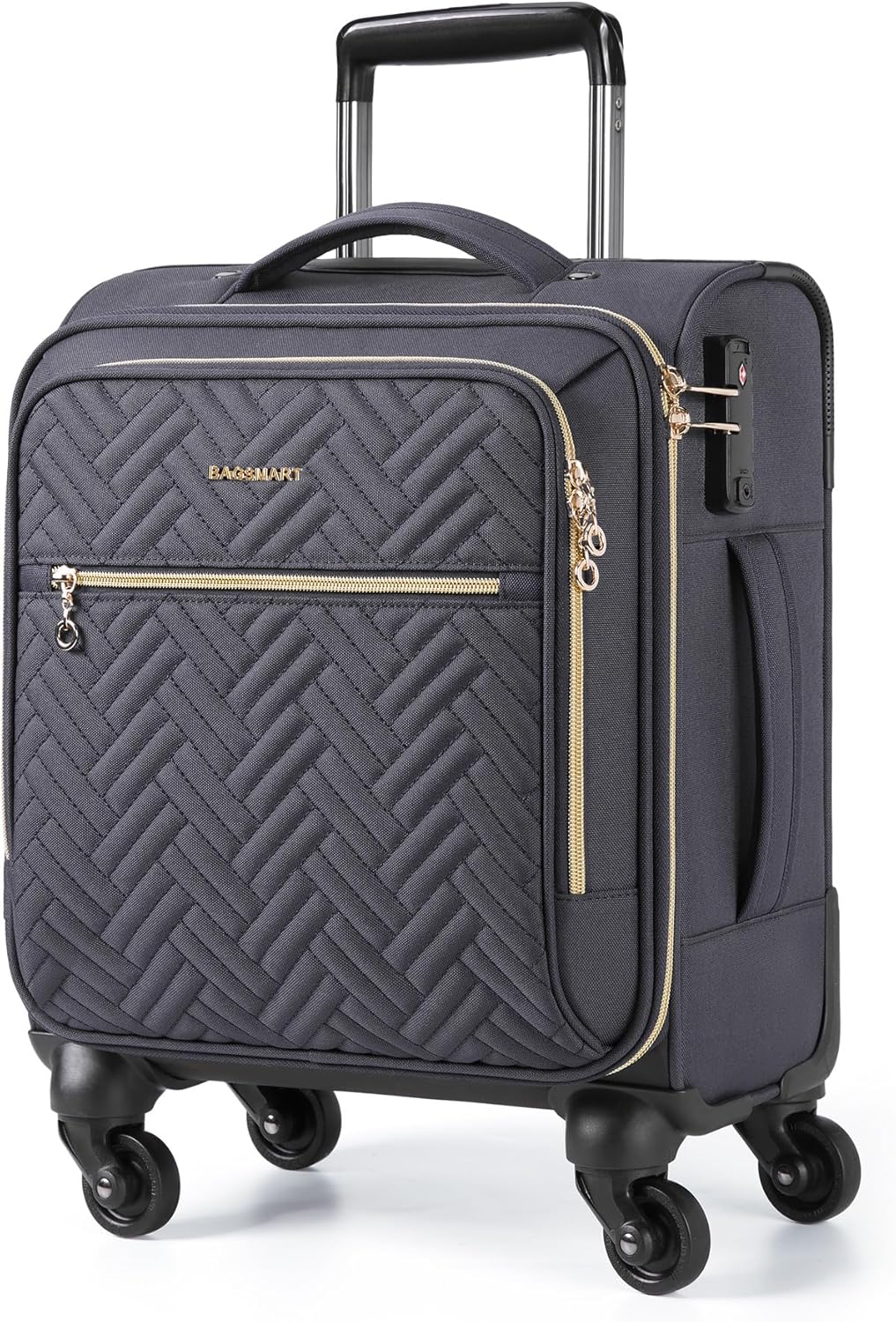 Underseat Carry On luggage Airline approved, 16-inch Softside Underseater Travel Suitcase with Spinner Wheels Lightweight Overnight Bag Small Rolling Carry-on for Women Men Weekender,Black