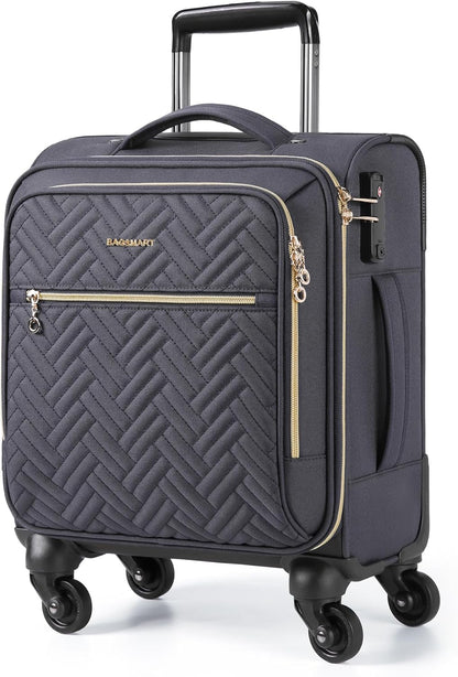 Underseat Carry On luggage Airline approved, 16-inch Softside Underseater Travel Suitcase with Spinner Wheels Lightweight Overnight Bag Small Rolling Carry-on for Women Men Weekender,Black