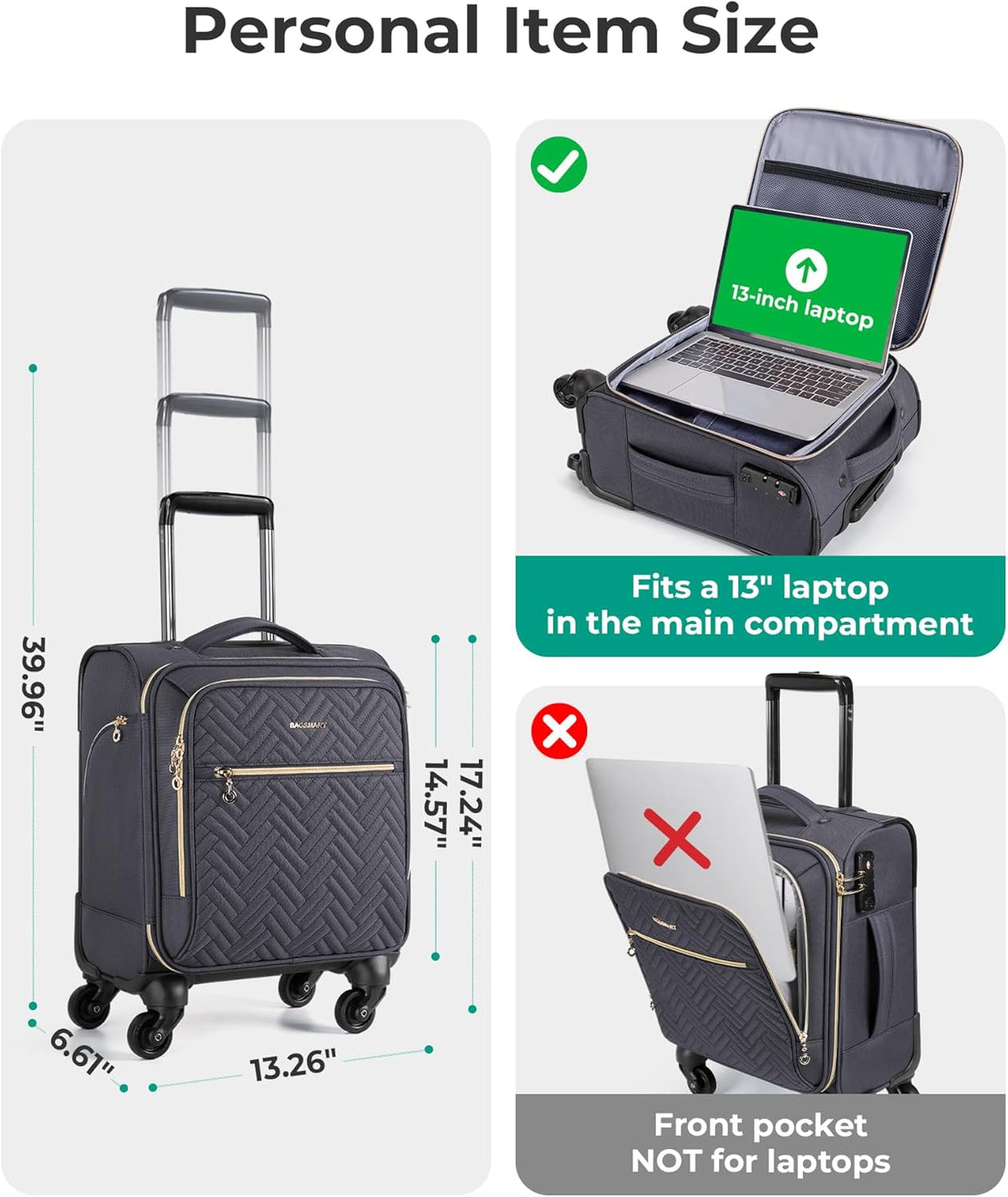 Underseat Carry On luggage Airline approved, 16-inch Softside Underseater Travel Suitcase with Spinner Wheels Lightweight Overnight Bag Small Rolling Carry-on for Women Men Weekender,Black