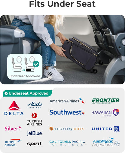 Underseat Carry On luggage Airline approved, 16-inch Softside Underseater Travel Suitcase with Spinner Wheels Lightweight Overnight Bag Small Rolling Carry-on for Women Men Weekender,Black