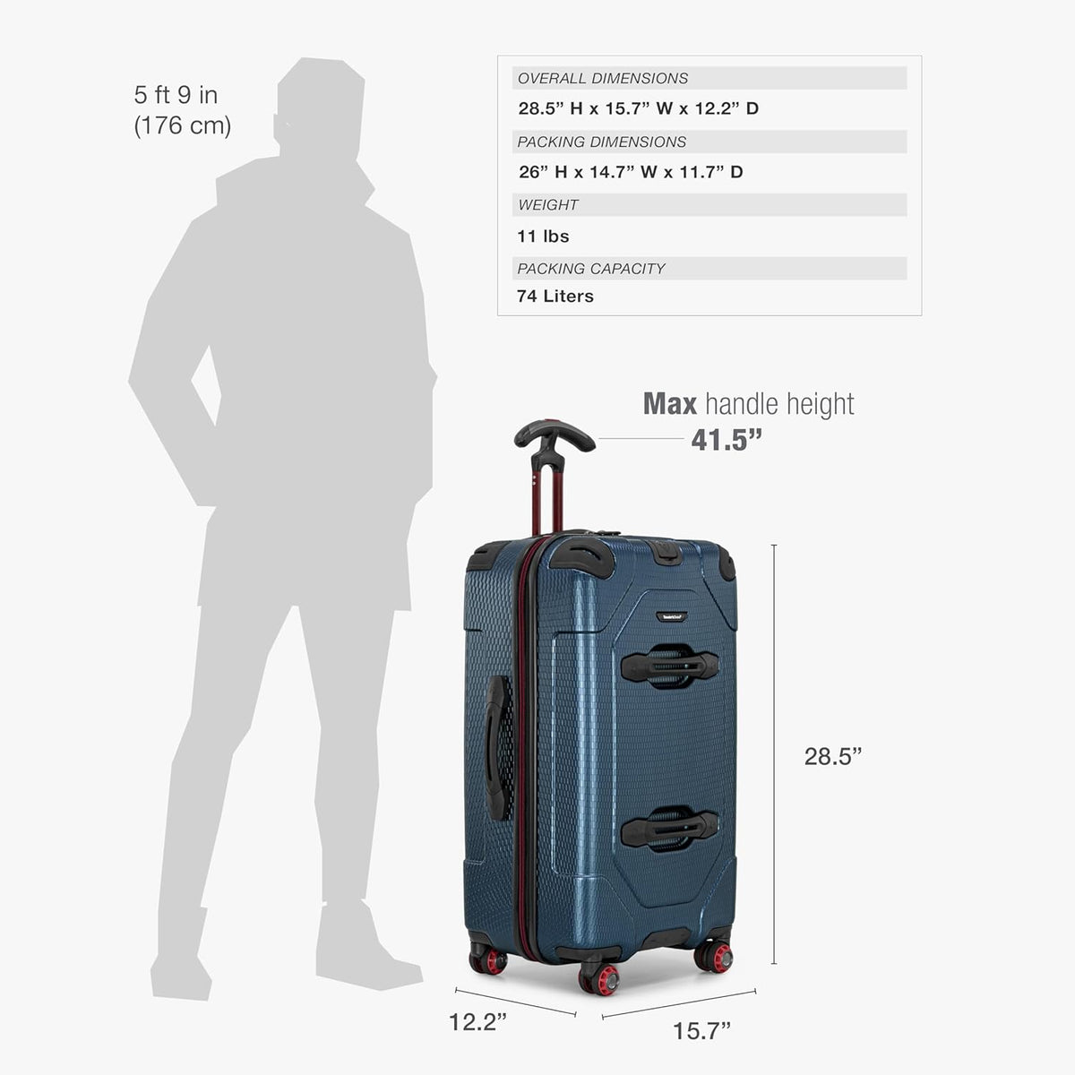 Maxporter II Polycarbonate Hardside Trunk with Spinner Wheels, Navy, 22-Inch Carry-on Luggage