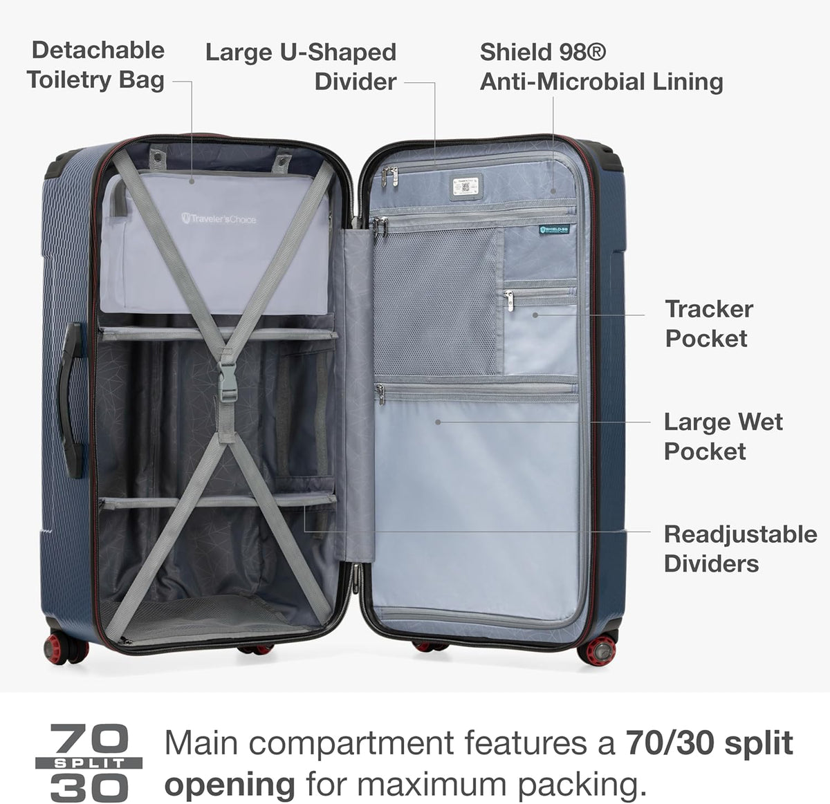 Maxporter II Polycarbonate Hardside Trunk with Spinner Wheels, Navy, 22-Inch Carry-on Luggage