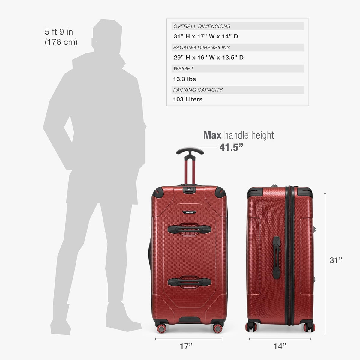 Maxporter II Polycarbonate Hardside Trunk with Spinner Wheels, Navy, 22-Inch Carry-on Luggage
