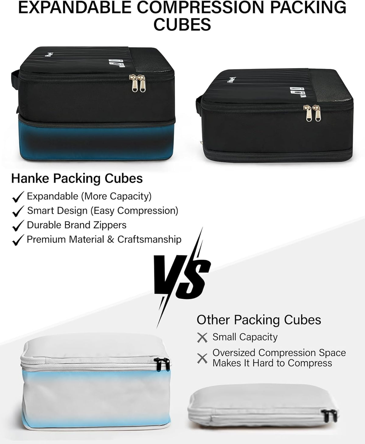 7 Piece Expandable Compression Packing Cubes, Premium Travel Packing Organizers for Suitcases/Carry On, Luggage Organizer Bags with Breathable Mesh & Label,Light Blue