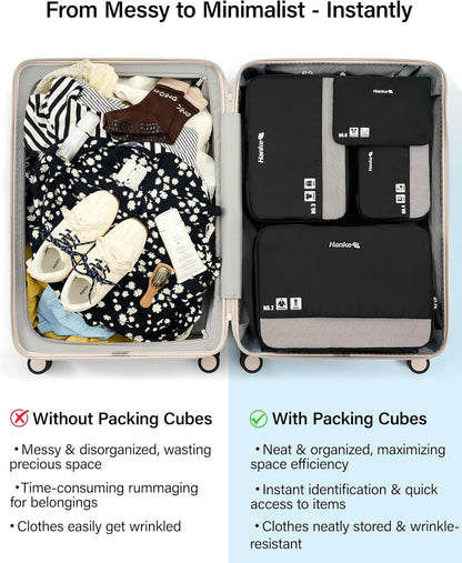 7 Piece Expandable Compression Packing Cubes, Premium Travel Packing Organizers for Suitcases/Carry On, Luggage Organizer Bags with Breathable Mesh & Label,Light Blue