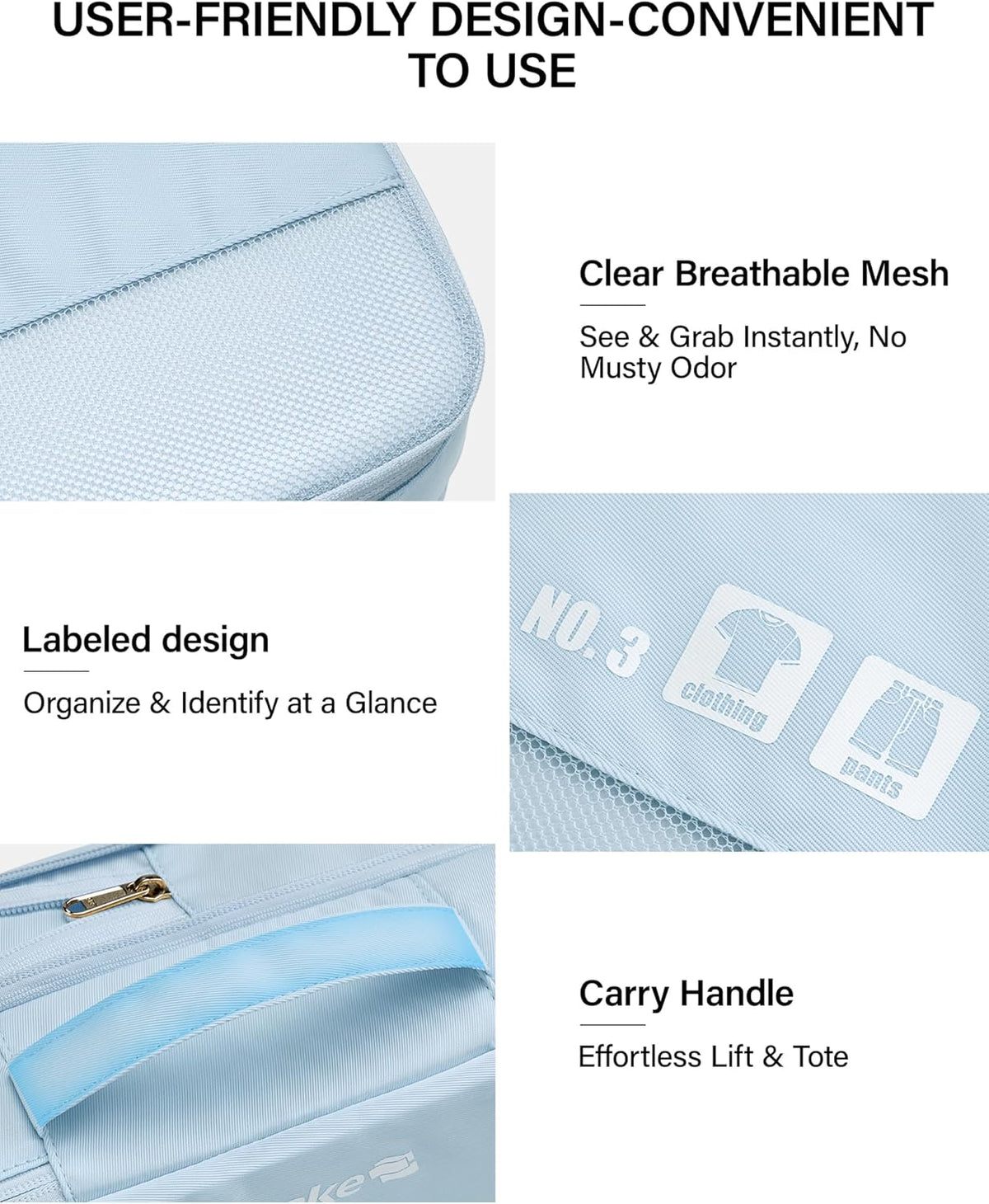 7 Piece Expandable Compression Packing Cubes, Premium Travel Packing Organizers for Suitcases/Carry On, Luggage Organizer Bags with Breathable Mesh & Label,Light Blue