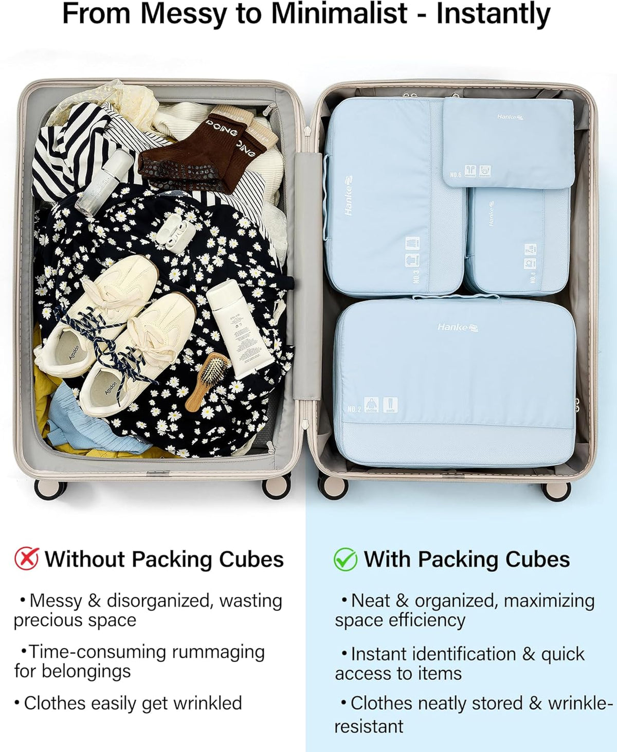7 Piece Expandable Compression Packing Cubes, Premium Travel Packing Organizers for Suitcases/Carry On, Luggage Organizer Bags with Breathable Mesh & Label,Light Blue