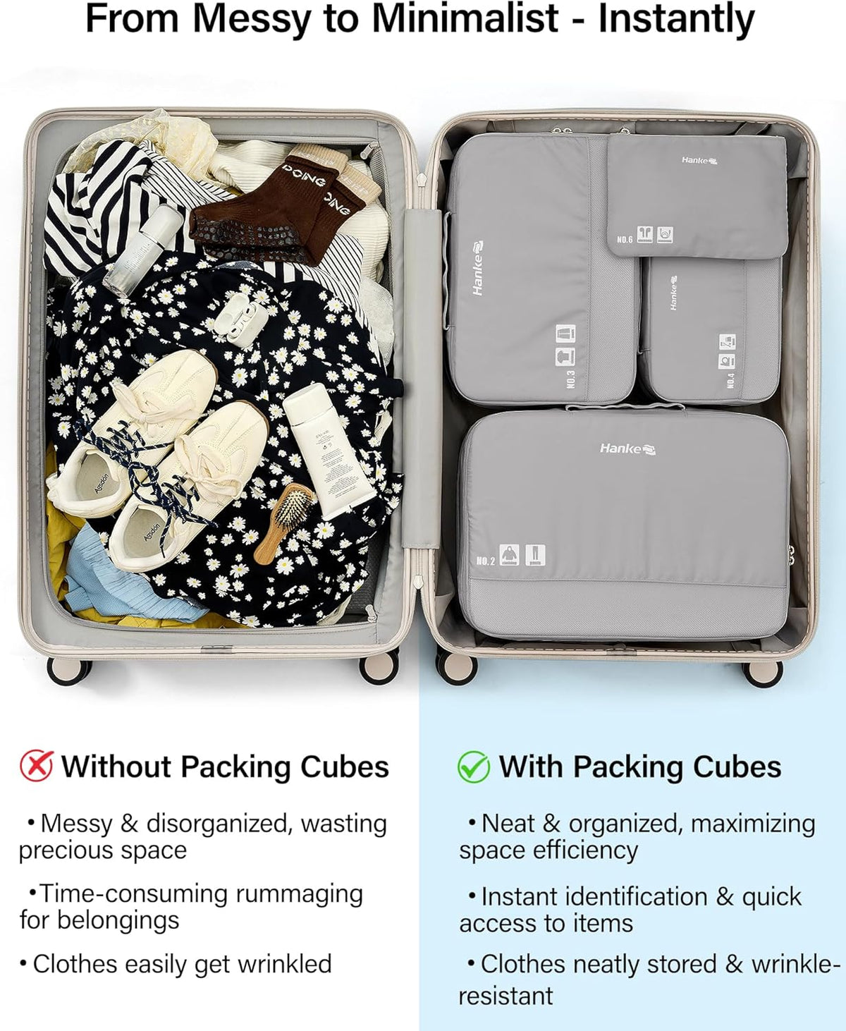 7 Piece Expandable Compression Packing Cubes, Premium Travel Packing Organizers for Suitcases/Carry On, Luggage Organizer Bags with Breathable Mesh & Label,Light Blue