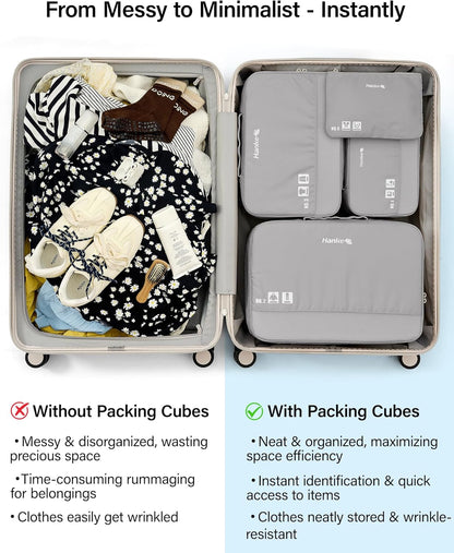 7 Piece Expandable Compression Packing Cubes, Premium Travel Packing Organizers for Suitcases/Carry On, Luggage Organizer Bags with Breathable Mesh & Label,Light Blue