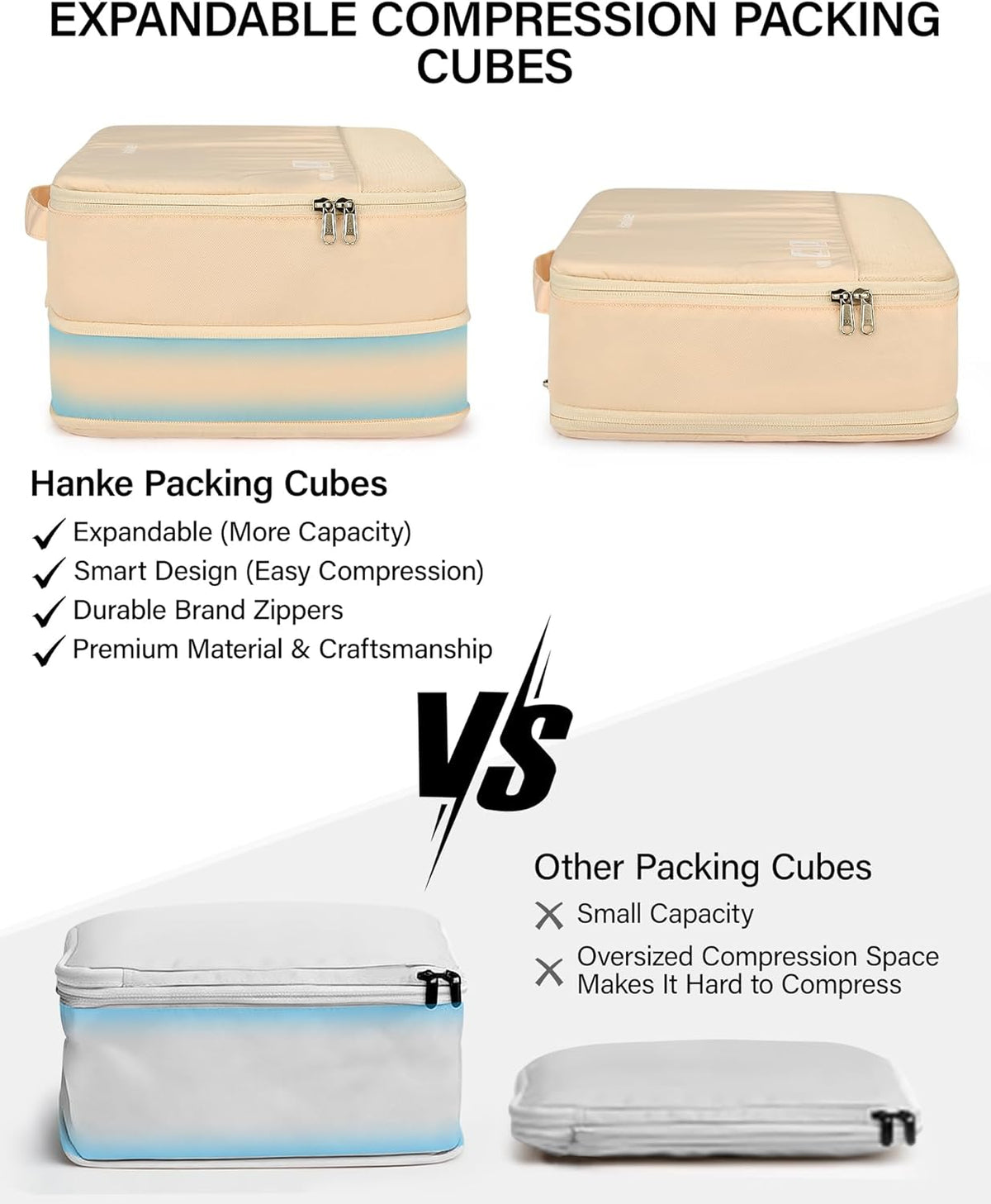 7 Piece Expandable Compression Packing Cubes, Premium Travel Packing Organizers for Suitcases/Carry On, Luggage Organizer Bags with Breathable Mesh & Label,Light Blue