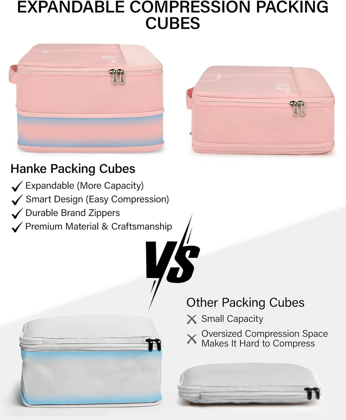 7 Piece Expandable Compression Packing Cubes, Premium Travel Packing Organizers for Suitcases/Carry On, Luggage Organizer Bags with Breathable Mesh & Label,Light Blue