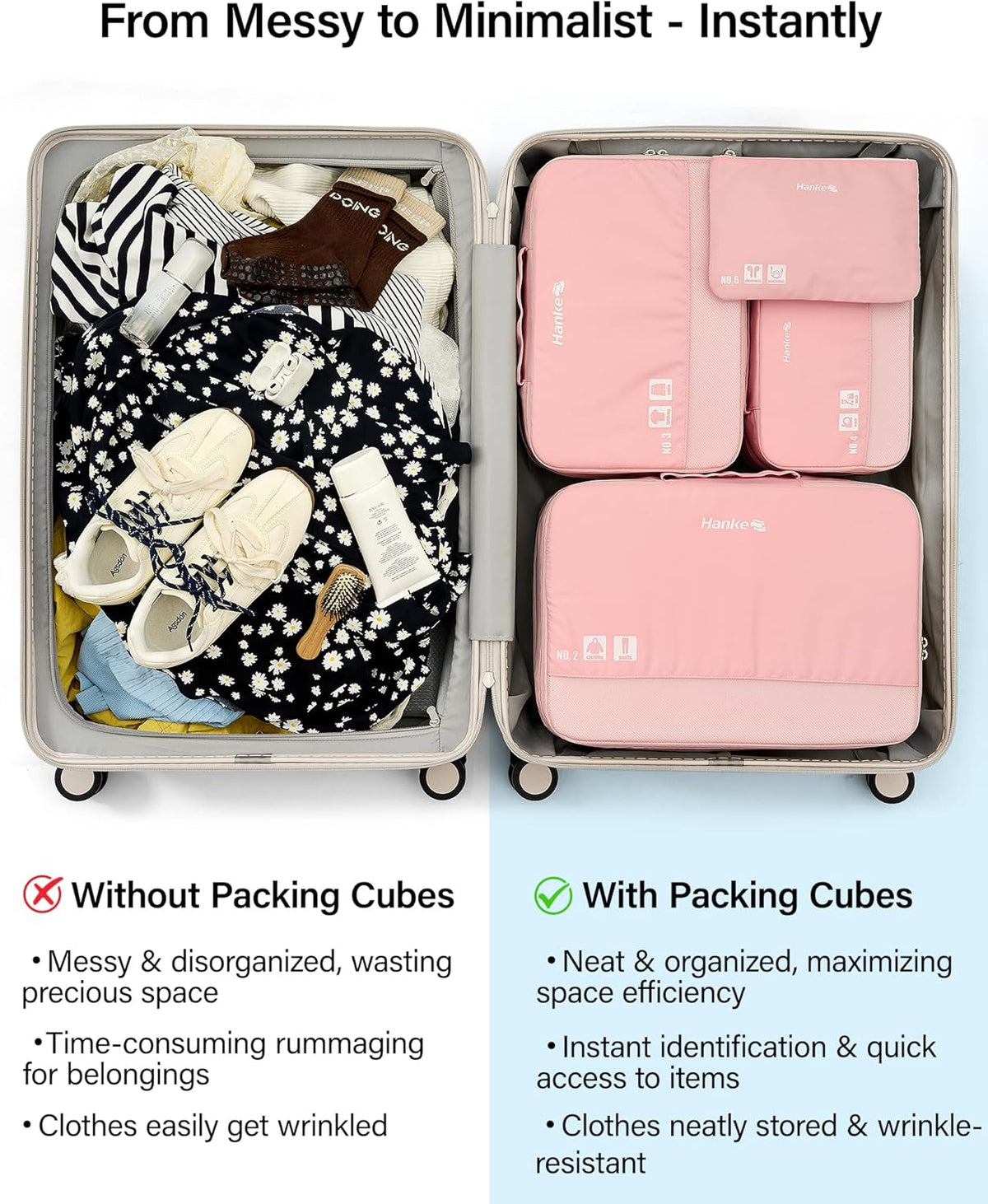 7 Piece Expandable Compression Packing Cubes, Premium Travel Packing Organizers for Suitcases/Carry On, Luggage Organizer Bags with Breathable Mesh & Label,Light Blue