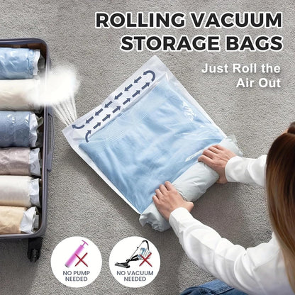 6Pcs Roll Up Compression Storage Bags Reusable Space Saver Travel Organizer Bags No Pump Needed