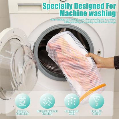 Shoe Washing Machine Bag, Shoe Cleaning Bag, Grey Zipper, 7x15" | Shoe Bag, For Sneaker, Tennis, Footwear, Trainers, Slippers, Sock, Honeycomb Mesh, Prevent Tangling