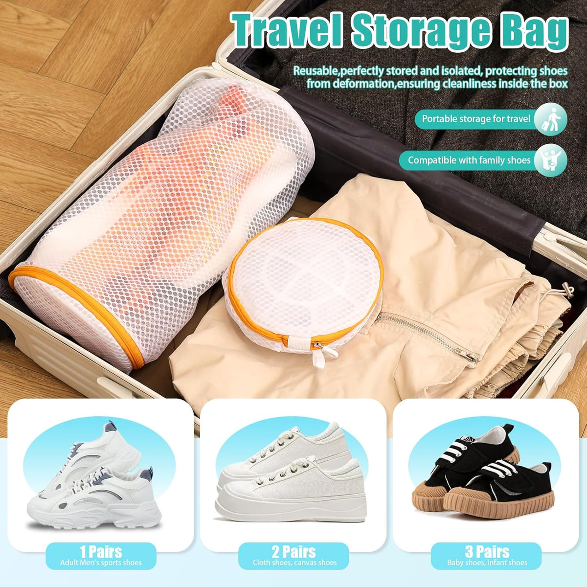 Shoe Washing Machine Bag, Shoe Cleaning Bag, Grey Zipper, 7x15" | Shoe Bag, For Sneaker, Tennis, Footwear, Trainers, Slippers, Sock, Honeycomb Mesh, Prevent Tangling