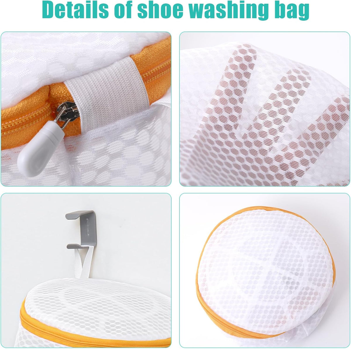 Shoe Washing Machine Bag, Shoe Cleaning Bag, Grey Zipper, 7x15" | Shoe Bag, For Sneaker, Tennis, Footwear, Trainers, Slippers, Sock, Honeycomb Mesh, Prevent Tangling