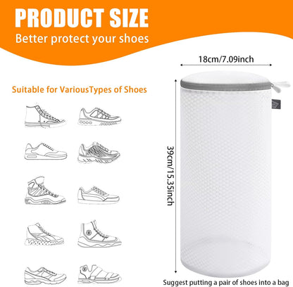 Shoe Washing Machine Bag, Shoe Cleaning Bag, Grey Zipper, 7x15" | Shoe Bag, For Sneaker, Tennis, Footwear, Trainers, Slippers, Sock, Honeycomb Mesh, Prevent Tangling