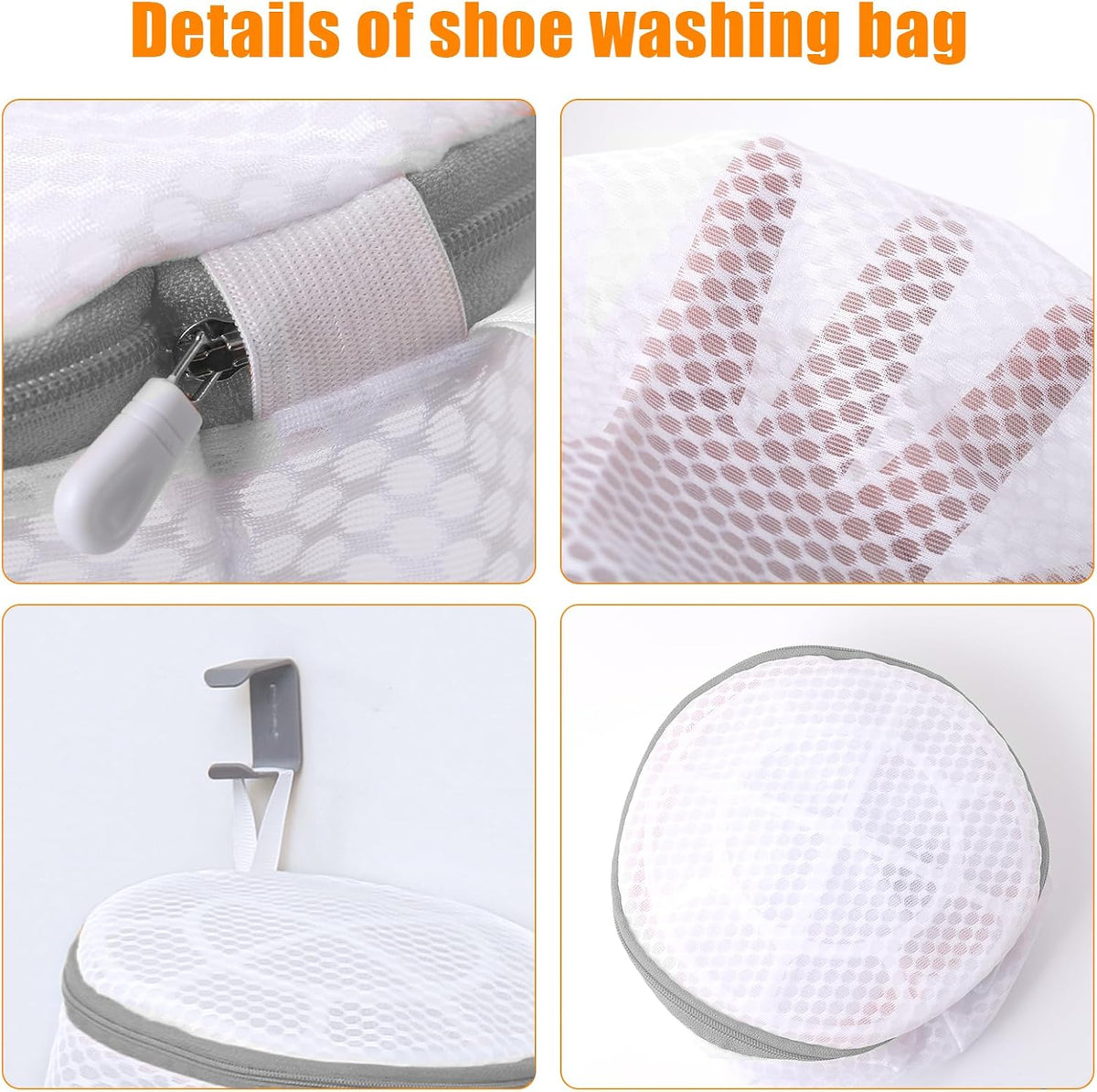 Shoe Washing Machine Bag, Shoe Cleaning Bag, Grey Zipper, 7x15" | Shoe Bag, For Sneaker, Tennis, Footwear, Trainers, Slippers, Sock, Honeycomb Mesh, Prevent Tangling