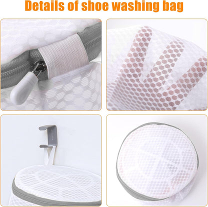 Shoe Washing Machine Bag, Shoe Cleaning Bag, Grey Zipper, 7x15" | Shoe Bag, For Sneaker, Tennis, Footwear, Trainers, Slippers, Sock, Honeycomb Mesh, Prevent Tangling