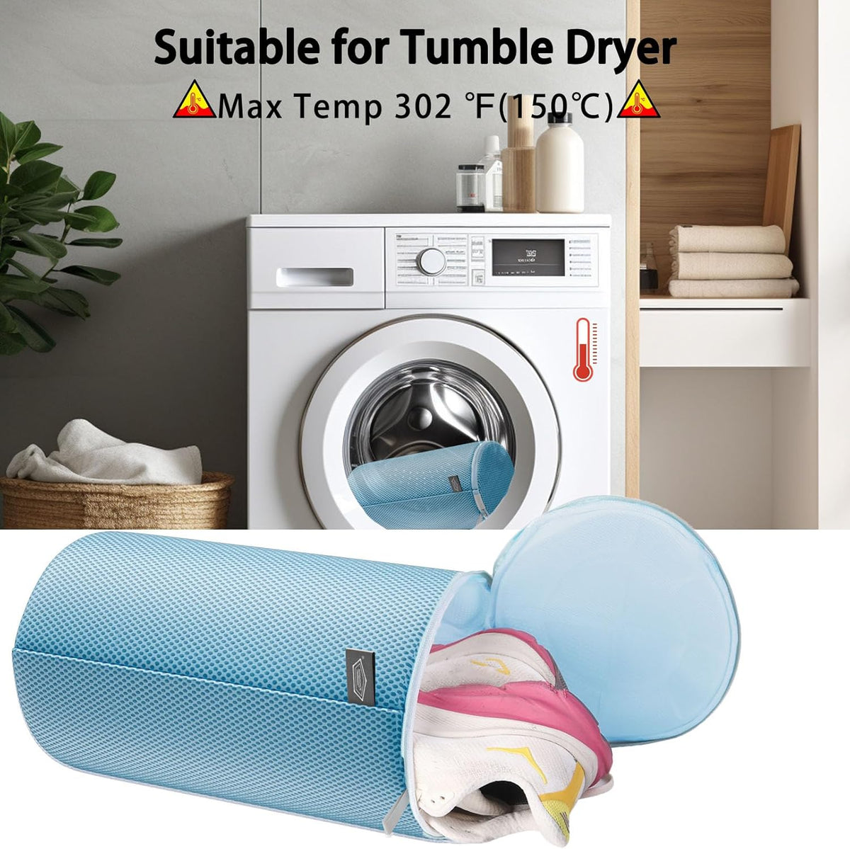 Shoe Washing Machine Bag, Shoe Cleaning Bag, Grey Zipper, 7x15" | Shoe Bag, For Sneaker, Tennis, Footwear, Trainers, Slippers, Sock, Honeycomb Mesh, Prevent Tangling