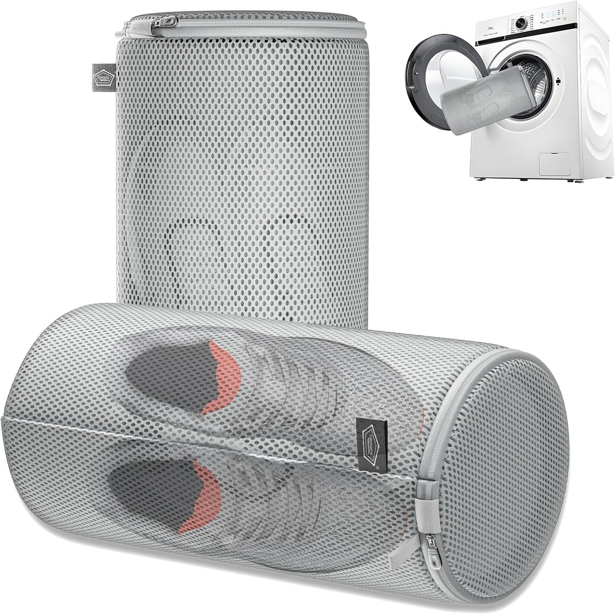 Shoe Washing Machine Bag, Shoe Cleaning Bag, Grey Zipper, 7x15" | Shoe Bag, For Sneaker, Tennis, Footwear, Trainers, Slippers, Sock, Honeycomb Mesh, Prevent Tangling